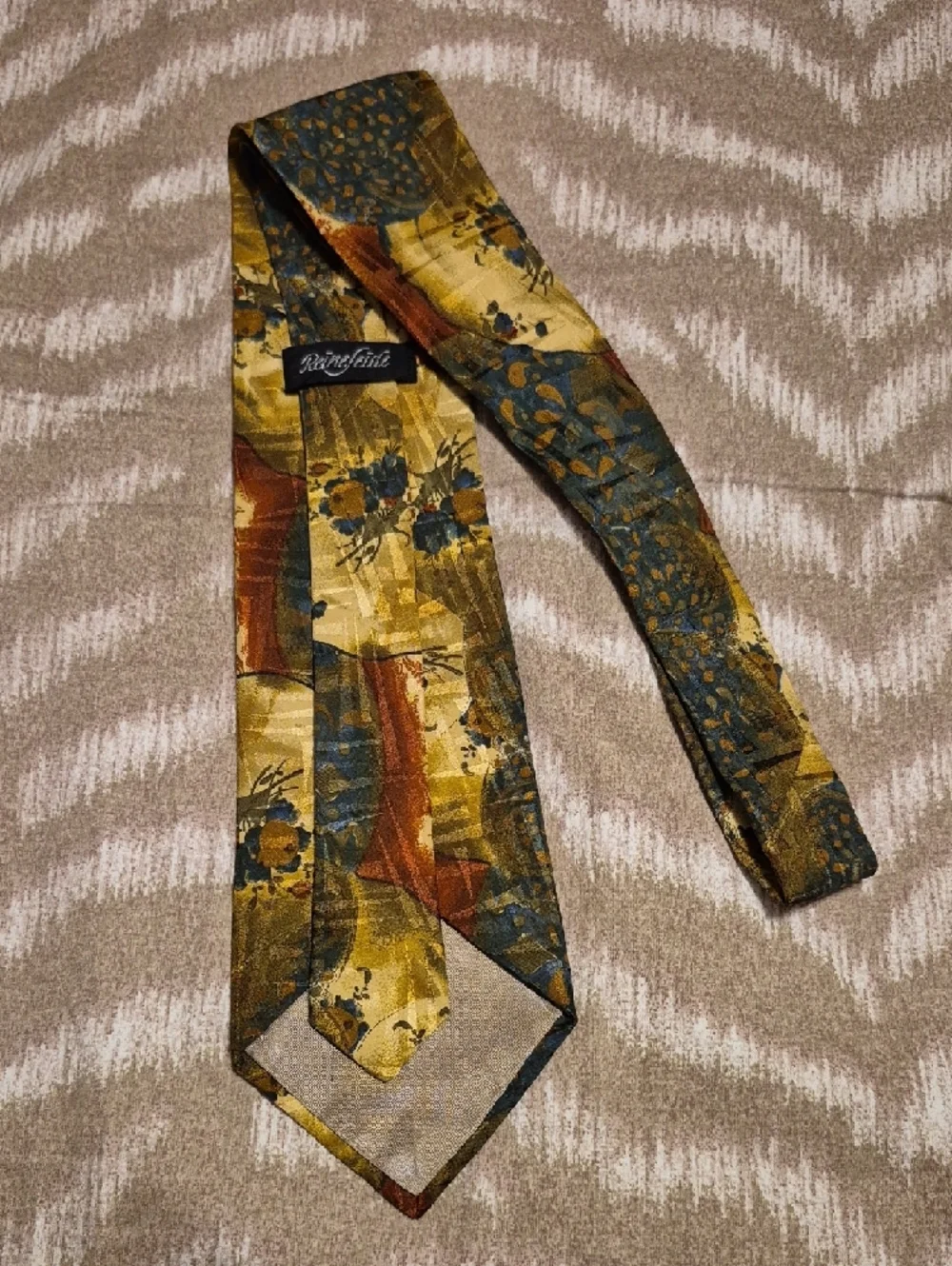 Vintage- Men's Patterned Silk Tie - Multicolor - Picture 7 of 9